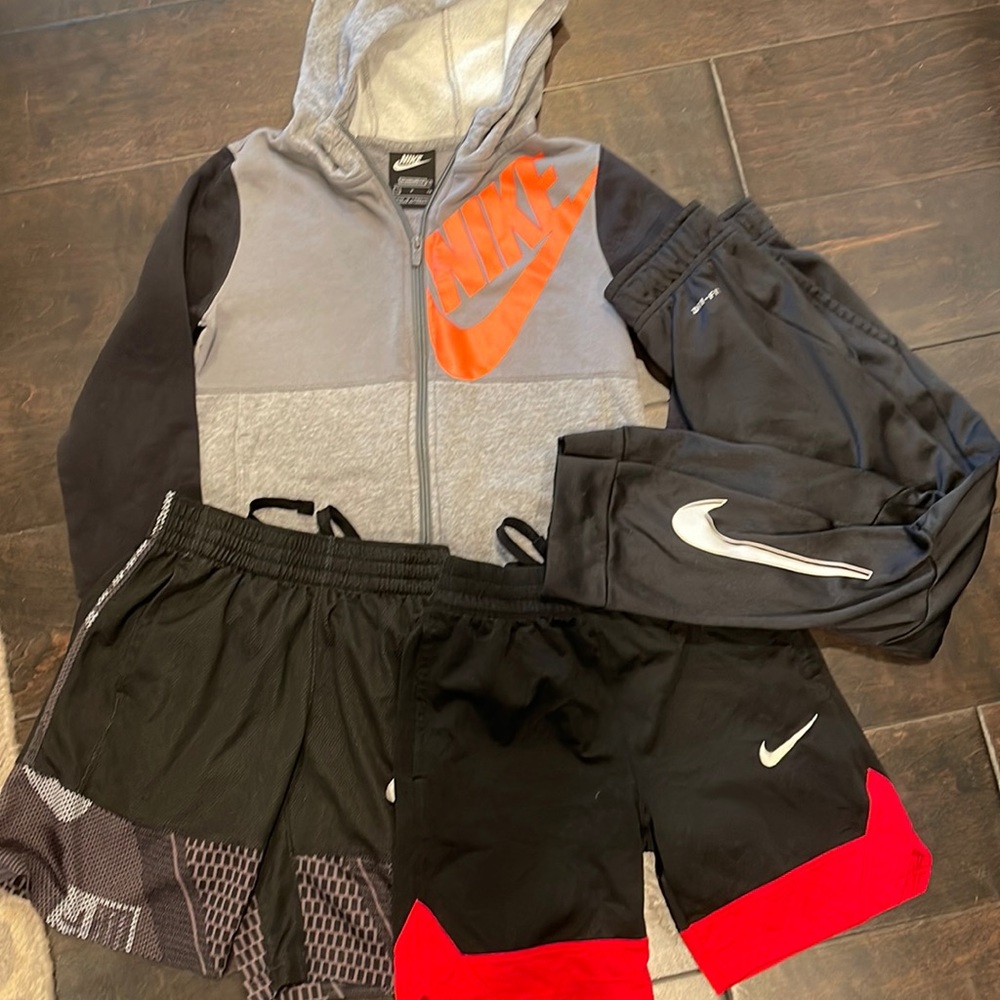 Nike Youth Small - Hoodie, Dry-fit sweatpants, two pair of basketball shorts.